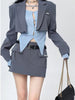 Women Crop Blazer Skirt Suits With Blouse Girl Skirts Korea Short Skirt Blouse Blazer Y2k Ladies 3 Pieces Set
