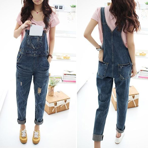 Fashion Women Denim Jumpsuit Ladies Spring Fashion Loose Jeans  Rompers Female Casual Plus Size Overall Playsuit With Pocket