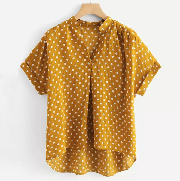 Fashion Women Dot Print Casual Short Sleeve Shirt Blouse Top Summer jy12