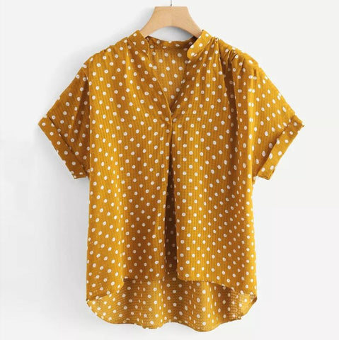 Fashion Women Dot Print Casual Short Sleeve Shirt Blouse Top Summer jy12