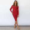Women Dress Autumn Long Sleeve Midi Dress For Women Vocation Style Bandage Sweater Dress Elegant Sexy Dress Solid