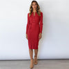 Women Dress Autumn Long Sleeve Midi Dress For Women Vocation Style Bandage Sweater Dress Elegant Sexy Dress Solid