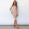 Women Dress Autumn Long Sleeve Midi Dress For Women Vocation Style Bandage Sweater Dress Elegant Sexy Dress Solid