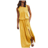 Women Elegant Boho Dress Sexy Summer Sleeveless O-neck Solid Fork Open Dress Split Long Tank Loose Sundress 2022 Female