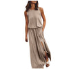 Women Elegant Boho Dress Sexy Summer Sleeveless O-neck Solid Fork Open Dress Split Long Tank Loose Sundress 2022 Female