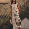Women Elegant Boho Dress Sexy Summer Sleeveless O-neck Solid Fork Open Dress Split Long Tank Loose Sundress 2022 Female