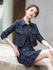 Women Girl Skirt Suit Blue White Casual Short Single Breasted Plaid Blazer Jacket Two Piece Set