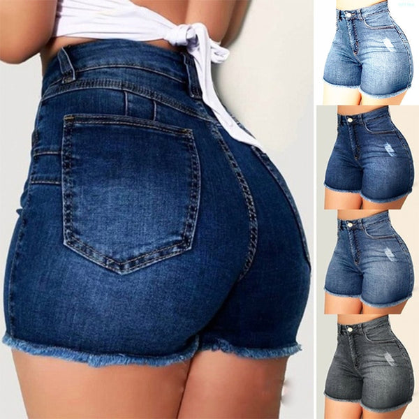 Women High Waist Scratched Shorts Jeans Girls Ladies Denim Shorts Sexy Casual Push Up Skinny Short Pants Trousers