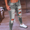 Women Jeans Low Waist Hip Lift Ripped Holes Skinny Denim Pencil Pants Trousers Ripped Stretch Hole Pencil Pant Plus Size