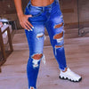 Women Jeans Low Waist Hip Lift Ripped Holes Skinny Denim Pencil Pants Trousers Ripped Stretch Hole Pencil Pant Plus Size