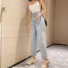 Women Jeans Pants Leisure Loose Streetwear Vintage Blue High Waist Harajuku Hole Straight Pants Ripped Denim Clothing