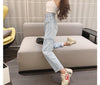 Women Jeans Pants Leisure Loose Streetwear Vintage Blue High Waist Harajuku Hole Straight Pants Ripped Denim Clothing