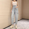 Women Jeans Pants Leisure Loose Streetwear Vintage Blue High Waist Harajuku Hole Straight Pants Ripped Denim Clothing