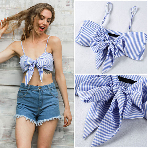 Fashion Women Ladies Tops Summer Bow Stripped Tops Crop Tops Tank Top Women Sexy Clothes