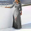 Women Lapel Neck Striped Dress ZANZEA Autumn Long Sleeve Buttons Maxi Long Dress Elegant Shirt Vestidos Femme Sundress
