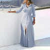 Women Lapel Neck Striped Dress ZANZEA Autumn Long Sleeve Buttons Maxi Long Dress Elegant Shirt Vestidos Femme Sundress