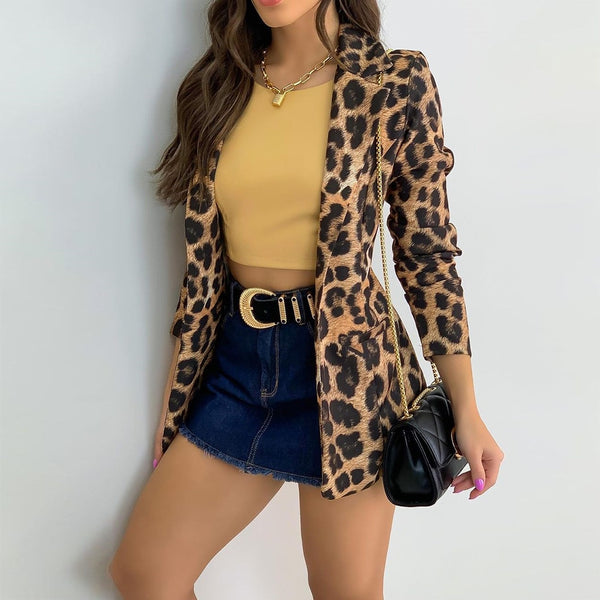 Women Long Sleeve Jacket Top Ladies Casual Leopard Print Cardigan Outwear Coat Jacket