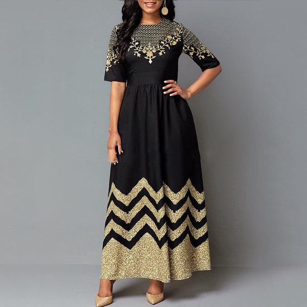 Women Maxi Dress 2022 Summer Autumn Print O Neck Half Sleeve Long Dress Ladies Casual Holiday Female Robe Vestidos