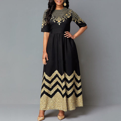 Women Maxi Dress 2022 Summer Autumn Print O Neck Half Sleeve Long Dress Ladies Casual Holiday Female Robe Vestidos