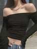 Women Off Shoulder T-shirt Autumn Chic Long Sleeve Crop Tops Female Solid Slim Elegant White Tees Retro Y2K Harajuku Top