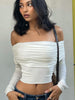 Women Off Shoulder T-shirt Autumn Chic Long Sleeve Crop Tops Female Solid Slim Elegant White Tees Retro Y2K Harajuku Top