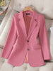Women Pink Coffee Black Solid Blazer Female Long Sleeve Single Breasted Straight Jacket Coat Ladies