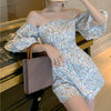 Women Playsuit Short Puff Sleeve Waist Tight Off Shoulder Floral Print Jumpsuit Romper Office Summer Shorts monos mujer