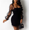 Women Sexy Mesh Puff Long Sleeve Bodycon Mini Dress Elegant Ruffles Bandage Party Club Ladies Dresses Streetwear
