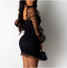 Women Sexy Mesh Puff Long Sleeve Bodycon Mini Dress Elegant Ruffles Bandage Party Club Ladies Dresses Streetwear