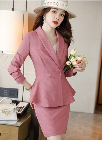 Women Skirt Suits Pink Blazer and Jacket Sets Office Ladies Work Business Beautician Uniform