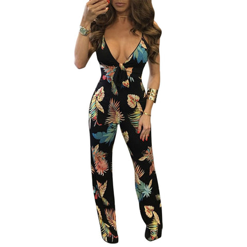 Fashion Women Sleeveless Strap Jumpsuit Floral Printed Summer Long Trousers Pants Playsuit H9