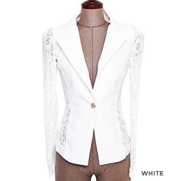 Fashion Women Slim Lace Stitching Small Suit Jacket Business Attire Female Blazers