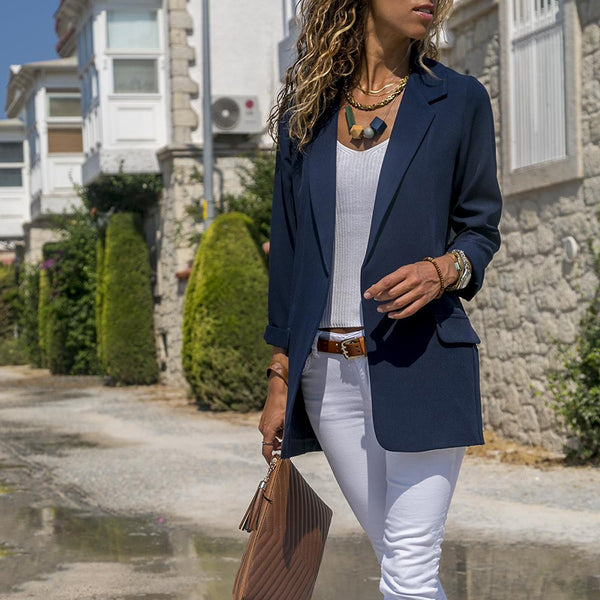 Women Solid Color Lapel Long Sleeve Casual Slim Blazer Coat Suit Jacket Slim Cardigan Top Outwear