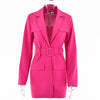 Women Solid Rose Red Blazer Dress Autumn Spring Office Lady Long Sleeve Tailored Collar Suit Jacket Dress with Belt