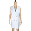 Women Straight Vest Blazer Coat Office Lady Sleeveless Double Breasted Tank Outwear Casualwear Summer White Formal Top