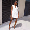 Women Straight Vest Blazer Coat Office Lady Sleeveless Double Breasted Tank Outwear Casualwear Summer White Formal Top