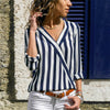 Women Striped Blouse Shirt Summer V-Neck Long Sleeve Casual Blouses Female Slim Blusas Shirts Tops