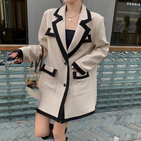Women Suits Patchwork Suit Coat Loose Long Elegant Ladies Overcoat Casual Female Suit 2023 Women Jacket