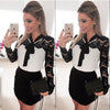 Fashion Women Summer Lace Long Sleeves Party Cocktail Short Mini Dress Sexy Bow Skinny Slim Dresses
