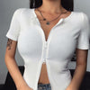 Women Summer Sexy Short Sleeve O Neck Crop Top Ribbed Double Zip Slim T Shirt Blouse Femme Tee Shirt Basic Crop Top