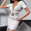 Women Summer Sexy Short Sleeve O Neck Crop Top Ribbed Double Zip Slim T Shirt Blouse Femme Tee Shirt Basic Crop Top