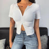Women Summer Sexy Short Sleeve O Neck Crop Top Ribbed Double Zip Slim T Shirt Blouse Femme Tee Shirt Basic Crop Top