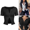 Women Summer Sexy Short Sleeve O Neck Crop Top Ribbed Double Zip Slim T Shirt Blouse Femme Tee Shirt Basic Crop Top