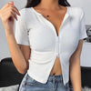 Women Summer Sexy Short Sleeve O Neck Crop Top Ribbed Double Zip Slim T Shirt Blouse Femme Tee Shirt Basic Crop Top