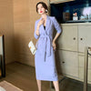 Women Vintage Temperament Elegant Office Professional Belt Loose Suit Jacket Blazer High Waist Skirt Female 2 Pieces Set