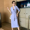 Women Vintage Temperament Elegant Office Professional Belt Loose Suit Jacket Blazer High Waist Skirt Female 2 Pieces Set