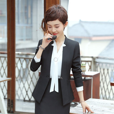 Fashion Women long sleeve blazer autumn winter formal black dark blue Slim V neck jacket office ladies plus size work wear