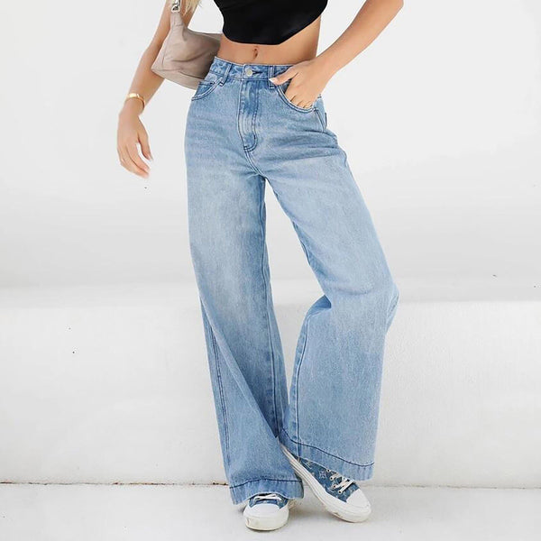 Women's Casual Solid Colors Loose High Waist Straight Jeans Pants Washed Boyfriend Denim Trousers Pantalones Mujer#g3