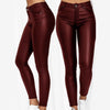 Women's Pencil Pants Faux Leather Pu Long Trousers Casual Sexy Tight-Fitting Female Stretch High-Waist Pants Pure Color