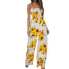 Women's Sleeveless Sunflower Printed Lace-up Sling High Waist Loose Wide-leg Pants Beach Jumpsuit Rompers Overalls#g3
